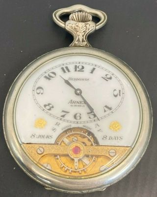 Antique Hebdomas Arnex 15 Jewels 8 Days Pocket Watch With Pocket