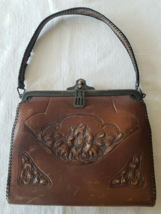 Vintage 1920s Embossed Leather Purse Suede Lining Turnloc Latch Pat 1 - 25 - 21