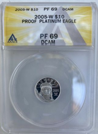 2005 - W $10 Platinum Eagle 1/10 Oz Statue Of Liberty Anacs Pr69 Proof Pf69 Pr - 69