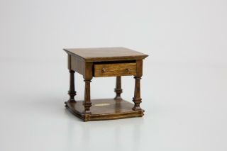 Vintage Wood Dollhouse Furniture End Table With Drawer 1:12 Inch Scale Miniature