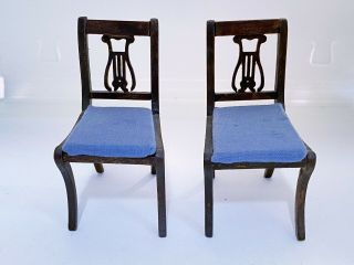 Vintage House Of Miniatures Dollhouse Duncan Phyfe Chairs Lyre Back Built 40044