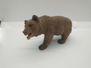 Black Forest Vintage Carved Wood Bear Figurine Sculpture Glass Eyes White Teeth