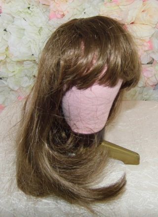 Vintage Sz 14 Light Brown Doll Wig Long Hair & Bangs Imsco Wig