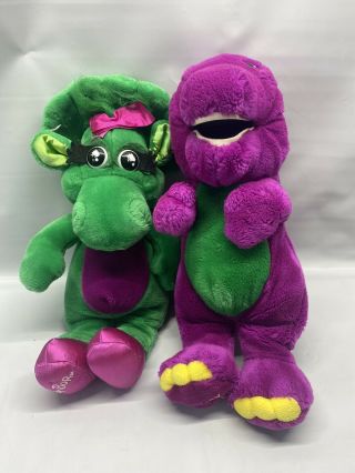 Vintage 1992 Barney And Baby Bop Dinosaur Plush Toys 15 Inch Lyons Group