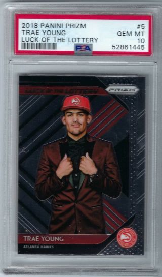 2018 Panini Prizm Luck Of The Lottery 5 Trae Young Rookie Psa 10 Gem Hawks