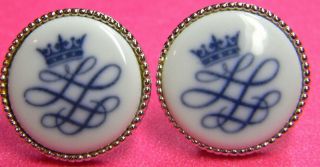 Swank Royal Copenhagen Blue Enamel Porcelain Jewelry Vintage Crown Cufflinks