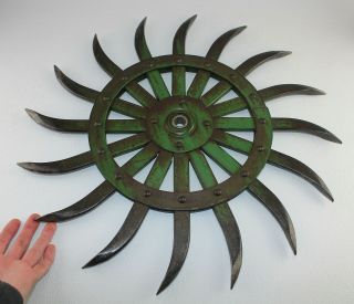 Old John Deere 19 " Steel Spike Wheel Rotary Hoe Industrial Steampunk Garden Art