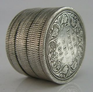 UNUSUAL NOVELTY INDIAN SOLID SILVER PILE of COINS PILL STASH BOX ANTIQUE c1890 3