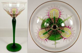 8 3/4 " Antique Theresienthal Meyr Neff Enamelled Champagne Glass Art Nouveau