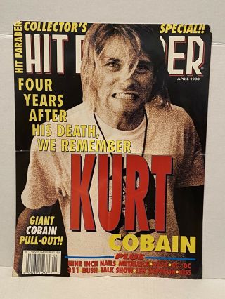 Rare Hit Parader April 1998 - Nirvana Kurt Cobain Vintage Mag Centerfold Poster