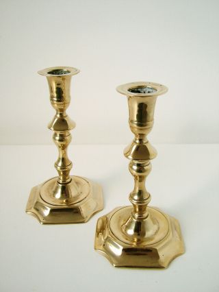 Pair Antique Of English 18th C.  Brass Candlesticks.  17 Cm.  High.