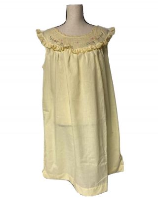Barbizon Vtg Nightgown Batiste Yellow Ruffle Embroidered Neckline Womens L