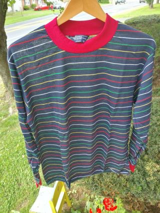 Vtg 80s 90s Jc Penney Long Sleeve Striped T - Shirt Rockabilly Skate Mod Surf Nos