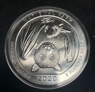 2020 5 Oz Silver American Samoa Coin Atb W/ Airtite Holder, .  999 Fine