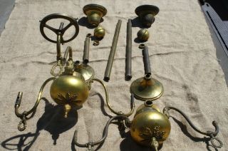 2 Antique Victorian Gas Light Fixture Brass Chandelier Ceiling 2/3 Arm