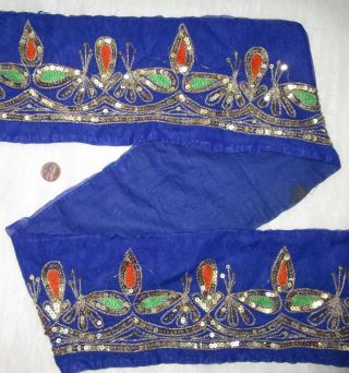 Vintage Antique Border Sari Trim Lace Rare Old 2 Ft Embroidered Sequins Rare N3