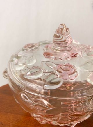Vintage Rose Crystal Catchall Dish with Lid / Mikasa Bella Rosa Glass Candy Jar 2