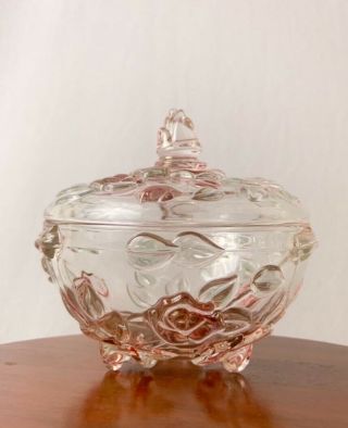 Vintage Rose Crystal Catchall Dish with Lid / Mikasa Bella Rosa Glass Candy Jar 3