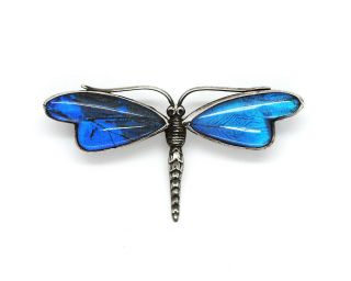 Antique 1920s Sterling Silver Butterfly Wing Dragonfly Brooch Pin Deco Vtg Bug