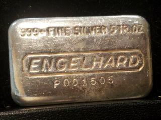5 Oz Engelhard Poured.  999,  Silver Bar,  Numbered 505