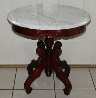 Vintage Kimball Oval Mahogany Marble Top Parlor Side End Table Victorian Style