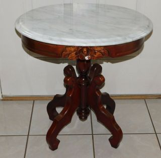 Vtg Kimball Oval Mahogany Marble Top Parlor Side End Table Victorian Style 2