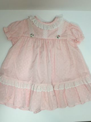 Vintage Baby Girl’s Pink Dress Lace Ruffle Size Large Made In Usa