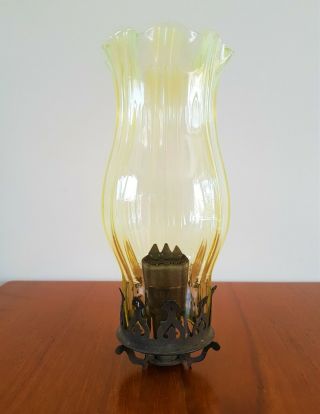 Antique Vaseline Uranium Glass Lamp Shade And Gallery Gas Fitting