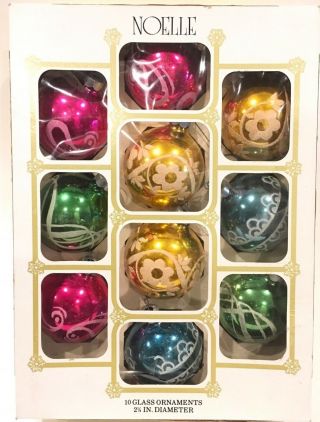Vintage Noelle Glitter Stenciled Glass Christmas Ornaments 2 - 1/4 " 10 Iob