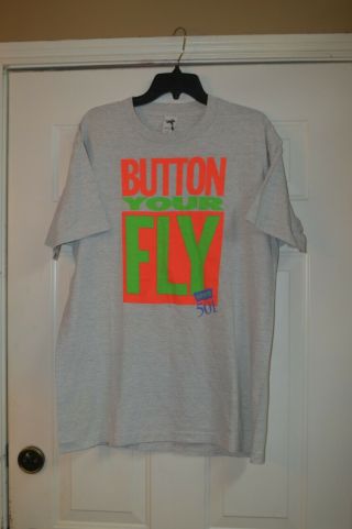 Vtg 90’s Neon Levi Strauss 501 Jeans " Button Your Fly " Single Stitch T Shirt L
