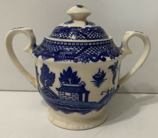 Vintage Japan Willow Blue White Ceramic Tea Set Sugar Bowl Only