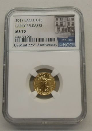 2017 American Gold Eagle 1/10 Oz $5 - Ngc Ms70 - Early Releases -