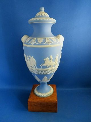 Antique Late 19thc Adams Blue Jasperware Urn And Cover C1891 - 1 Of 2 - Horsemen