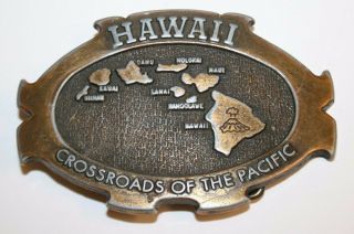 Vintage Hawaii Hawaiian Islands Surfer Crossroads Pacific Belt Buckle Rare