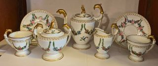 Rare Antique H.  P.  Porcelain Tea Set - Figural Handles & Spout - Falcon Finial
