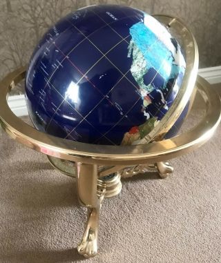 Blue Lapis Lazuli Gemstone Globe With Brass Pewter Stand And Compass 45cm