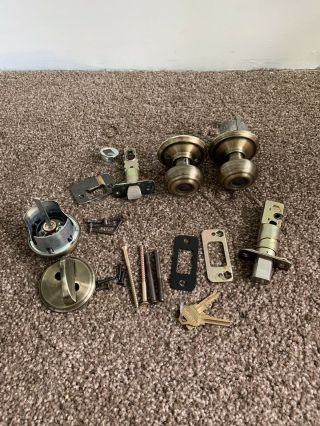 Schlage Single Cylinder Deadbolt,  Antique Brass With Extra Doorknob Set