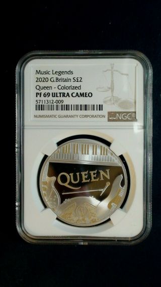 2020 Great Britain Ngc Pf69 Ucam Queen Music Legends Silver 2 Pound Coin