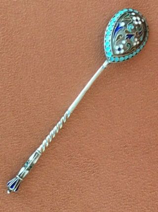 Old Russian Imperial Silver 84 Cloisonne Enamel 1 Spoon Antique Russia
