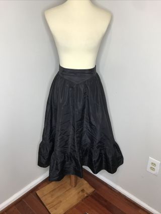 Vintage Jessica Gunne Sax Black Taffeta Tired Midi Skirt Size 7