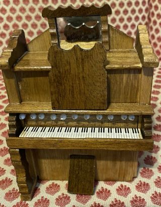 Vintage Dollhouse Miniature Wooden Organ/piano W Music Box & Bench