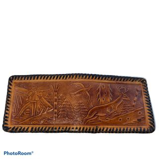 Vintage Hand Tooled Leather Bi - Fold Wallet Made In Mexico Rare All Over Art