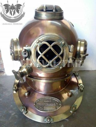 Antique Morse Us Navy Mark V Diving Divers Helmet Solid Steel Full Size 18 " Gift