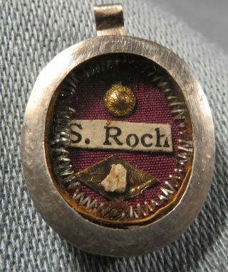 Antique Miniature Silver Case With A Relic Of St.  Roch