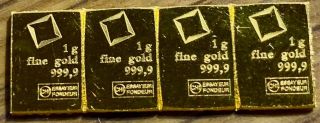 (4x) 1 Gram Fine Gold Bars -.  9999 Pure Fine Bullion - Valcambi Suisse Swiss