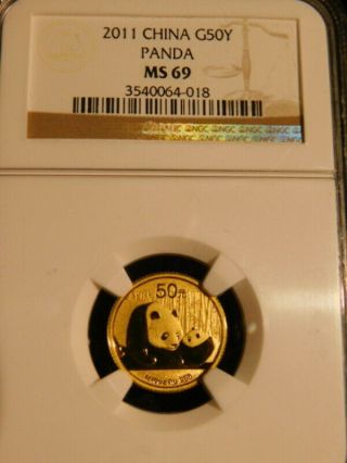 2011 Chinese Panda 1/10oz Gold Coin 50y Ngc Ms69