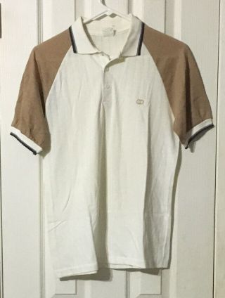 Vintage Men’s Jcpenney Polo Shirt Size M Ivory Tan 70s 80s