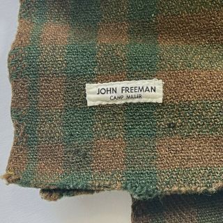 Vintage Green Brown Plaid Wool Throw Camp Blanket John Freeman Camp Miller