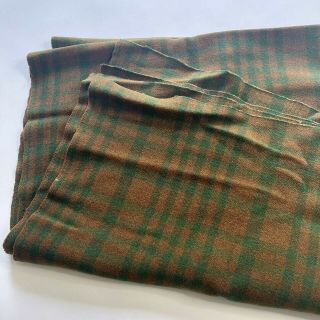 Vintage Green Brown Plaid Wool Throw Camp Blanket John Freeman Camp Miller 3