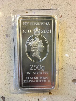 2021 St.  Helena Silver East India Company 250 Gram Silver Bar